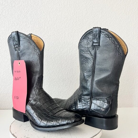 Rod Patrick Mens Cowboy Boots 11.5 D Black Caiman Leather Western French Toe - Picture 1 of 13